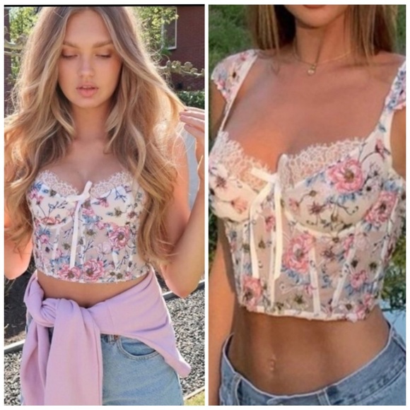 VS Luxe Dream Angels Silk Multi Color Floral Appliqué Celeb Corset 32C EUC - Picture 7 of 16